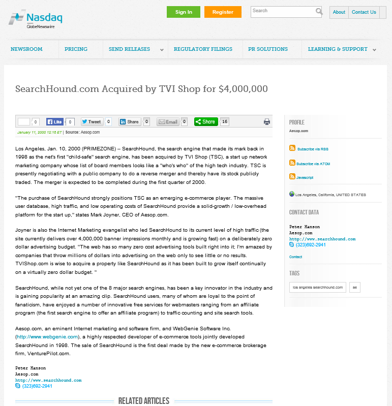 SearchHound.com acquired by TVI